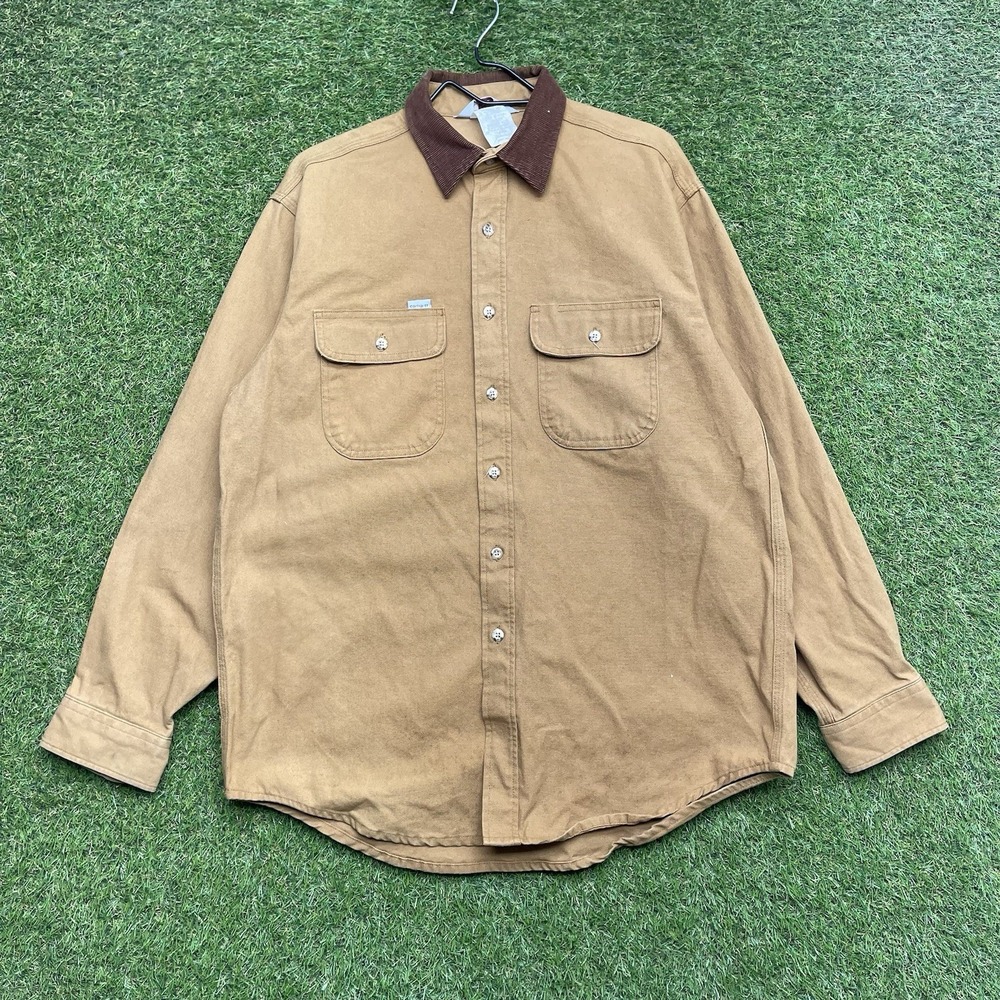 Vintage Carhartt Rugged Outdoor Wear Canvas Shirt Mens Large Corduroy Collar